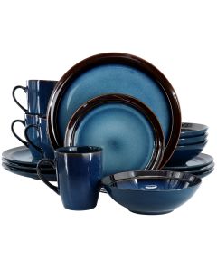 Gibson Elite 16 Piece Priya Reactive Glaze Stoneware Dinnerware Set in Blue